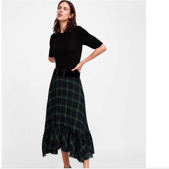 zara pleated check skirt